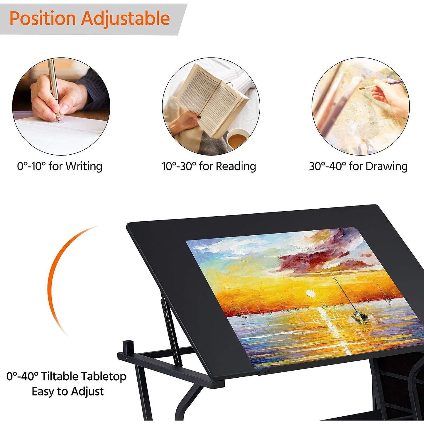 Chictail Height Adjustable Drafting Table with Stool & Storage Drawers
