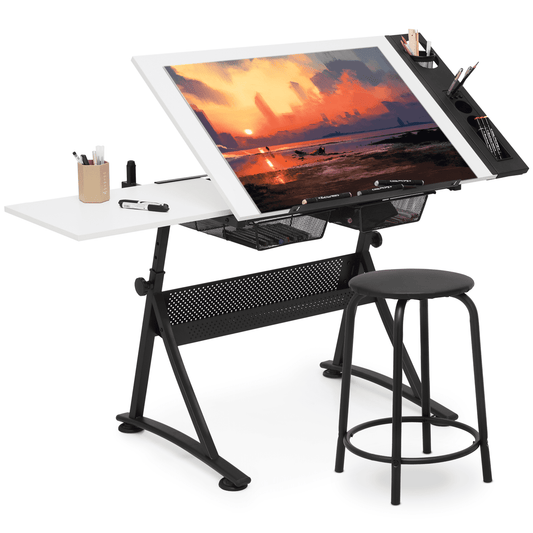 Magshion Drafting Table Desk with Stool