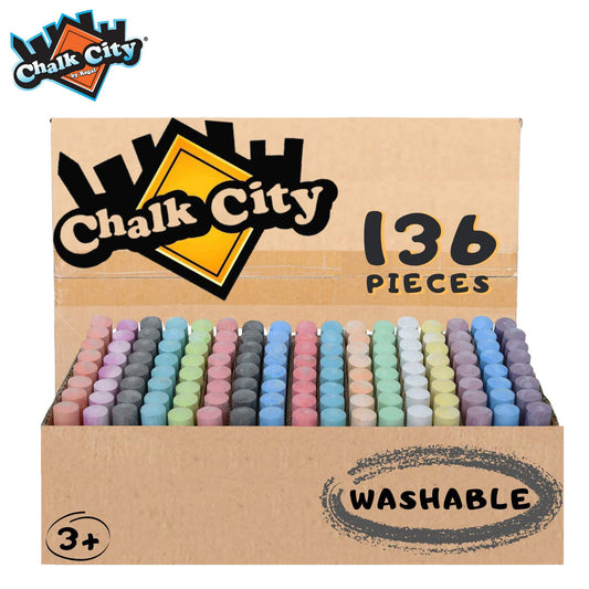 Chalk City Sidewalk Neon Chalk for Kids Washable Outdoor Jumbo Chalks Bucket 136 Count