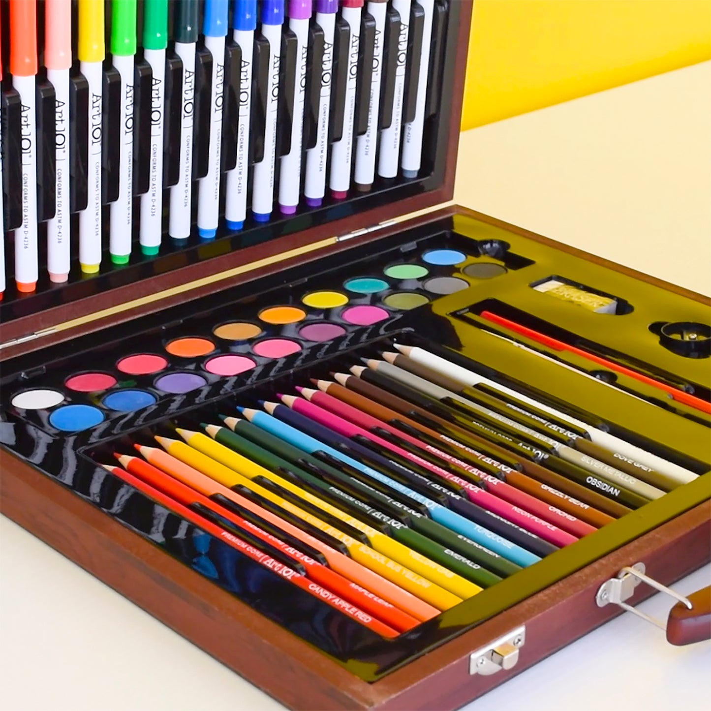 Art 101 Budding Artist 96 Piece Kids Creativity Wood Case Art Set