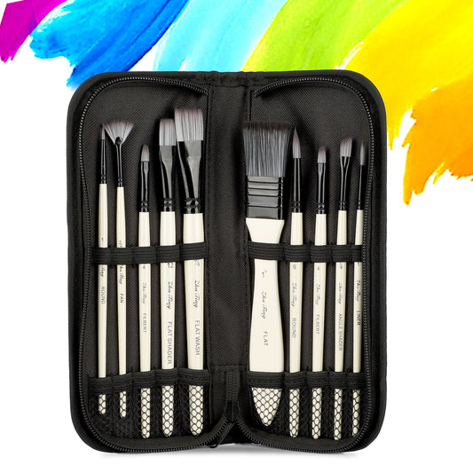 TSV 10 Pcs Paint Brush Set for Watercolor, Acrylic, Oil, Gouache, 10 Different Sizes,Premium Nylon Hairs Large Flat Brush