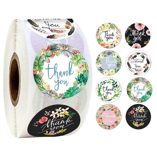 Round Floral Thank You Sealed Label